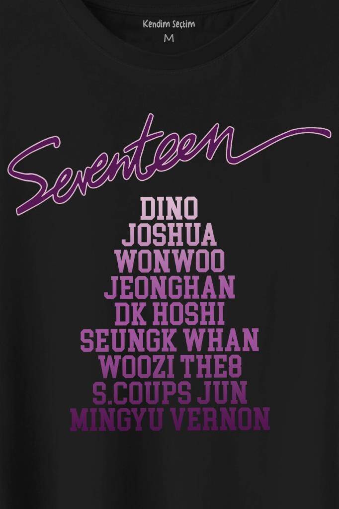 Seventeen K-Pop Music Group Shining Diamond Baskılı Siyah Tişört Unisex (1)
