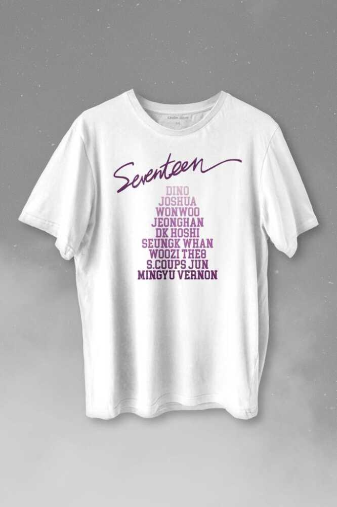 Seventeen K-Pop Music Group Shining Diamond Baskılı Beyaz Tişört Unisex 