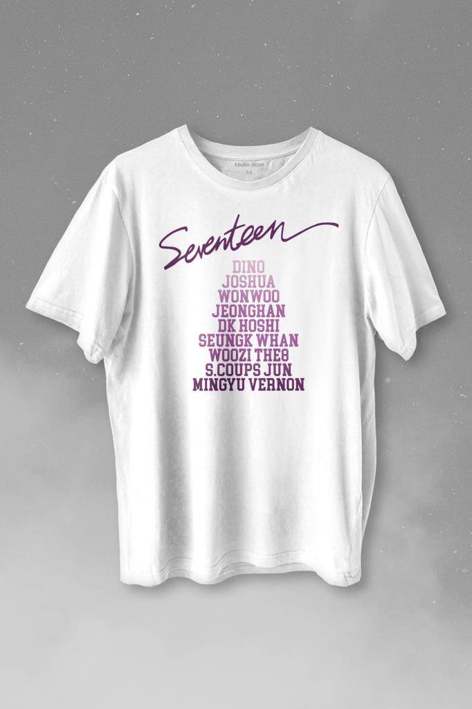 Seventeen K-Pop Music Group Shining Diamond Baskılı Beyaz Tişört Unisex