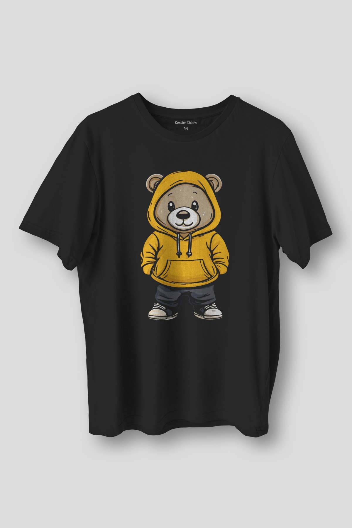 Sevimli Ayıcık Teddy Bear Ayıcıklı Siyah Unisex Regular Fit Tişört