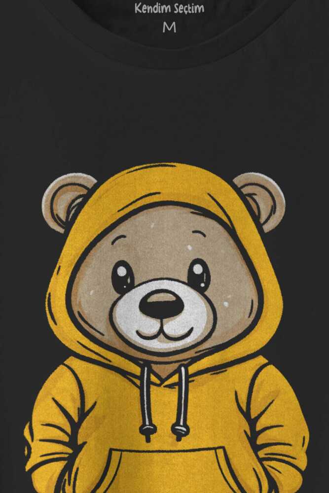 Sevimli Ayıcık Teddy Bear Ayıcıklı Siyah Unisex Regular Fit Tişört (1)