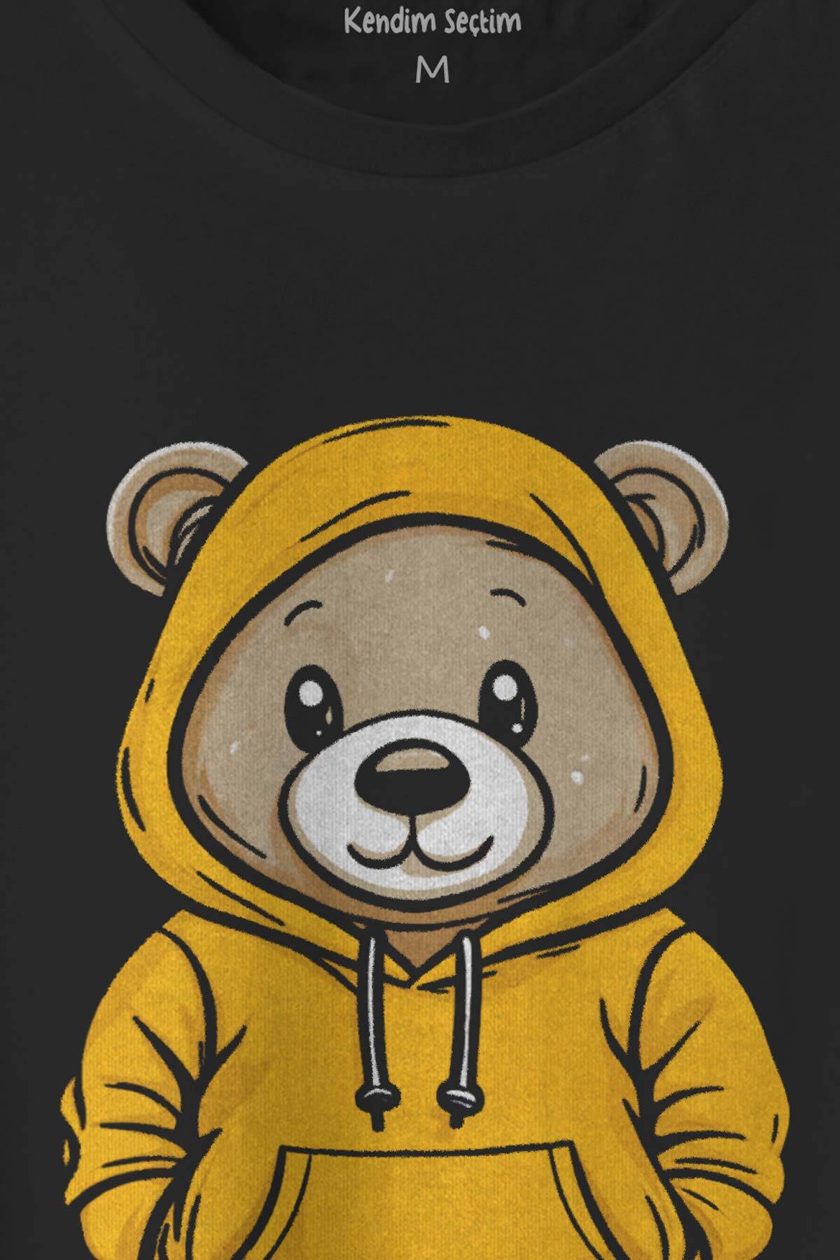 Sevimli Ayıcık Teddy Bear Ayıcıklı Siyah Unisex Regular Fit Tişört (1)