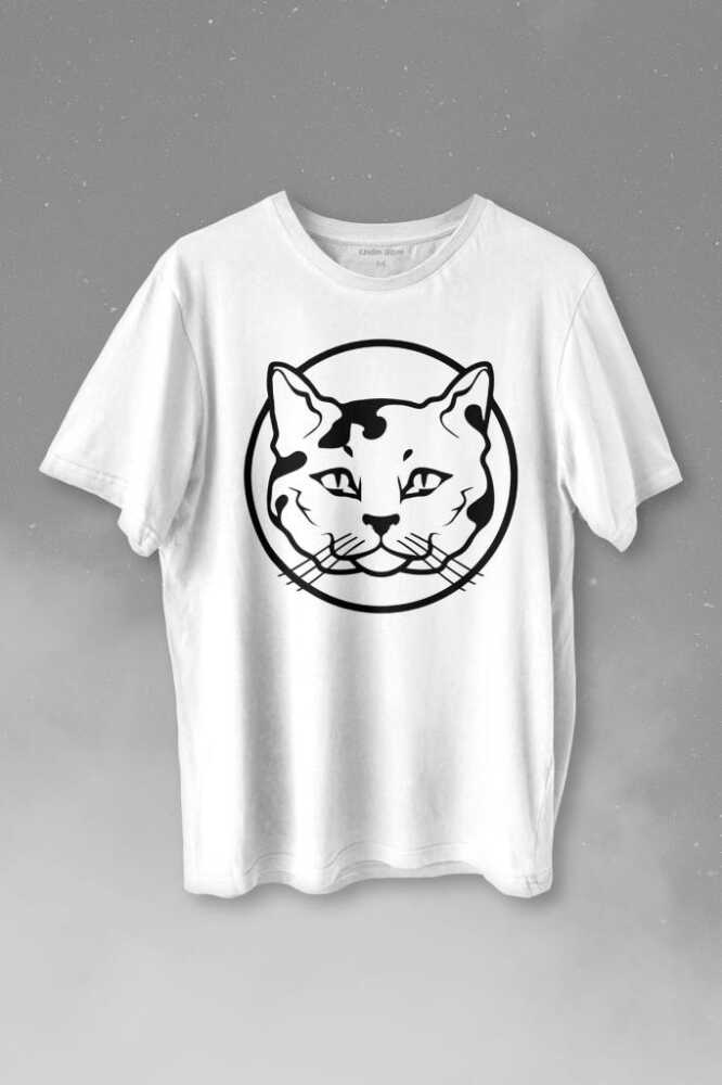 Sevimli Kedi Minik Bıyıklı Cat Minnoş Baskılı Beyaz Tişört Unisex