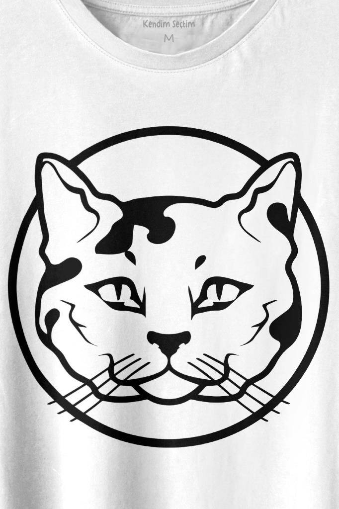 Sevimli Kedi Minik Bıyıklı Cat Minnoş Baskılı Beyaz Tişört Unisex (1)