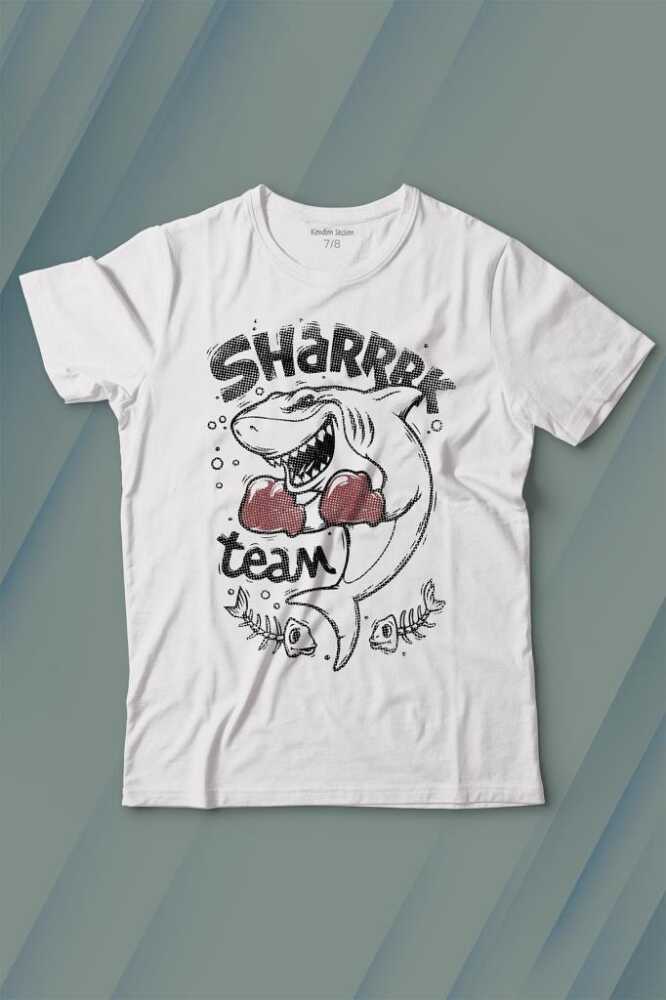 Shark Team Köpek Balığı Boks Fight Dövüşü Baskılı Çocuk Tişört