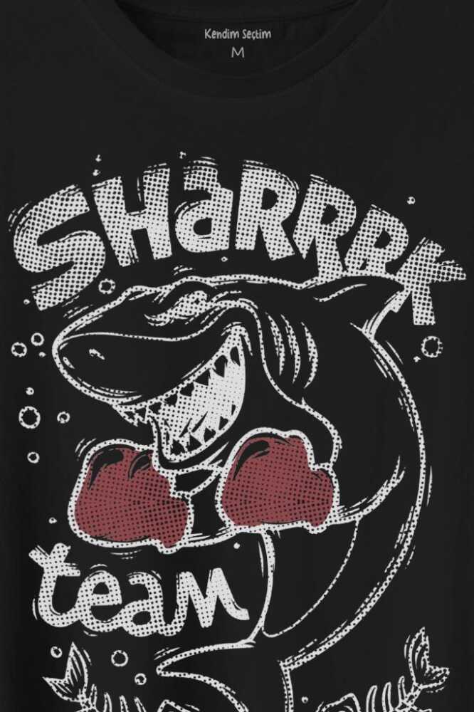 Shark Team Köpek Balığı Boks Fight Dövüşü Baskılı Siyah Tişört Unisex (1)