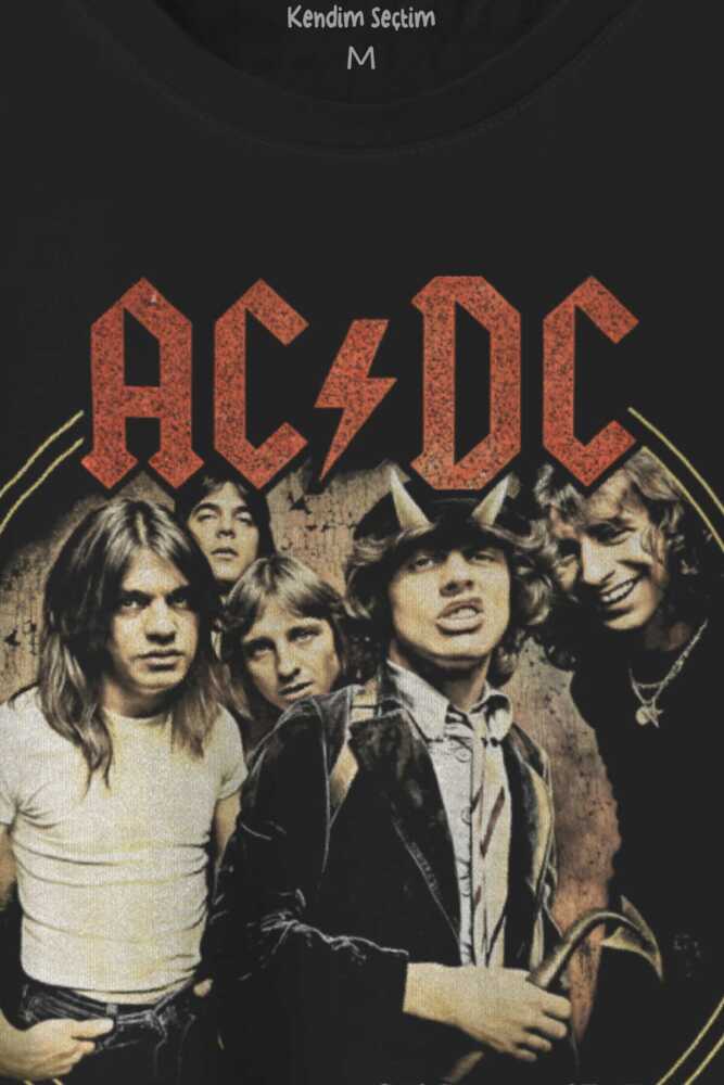AC/DC Angus Malcolm Young Hard Rock AC DC Gitar Guitar Baskılı Siyah Unisex Tişört (1)