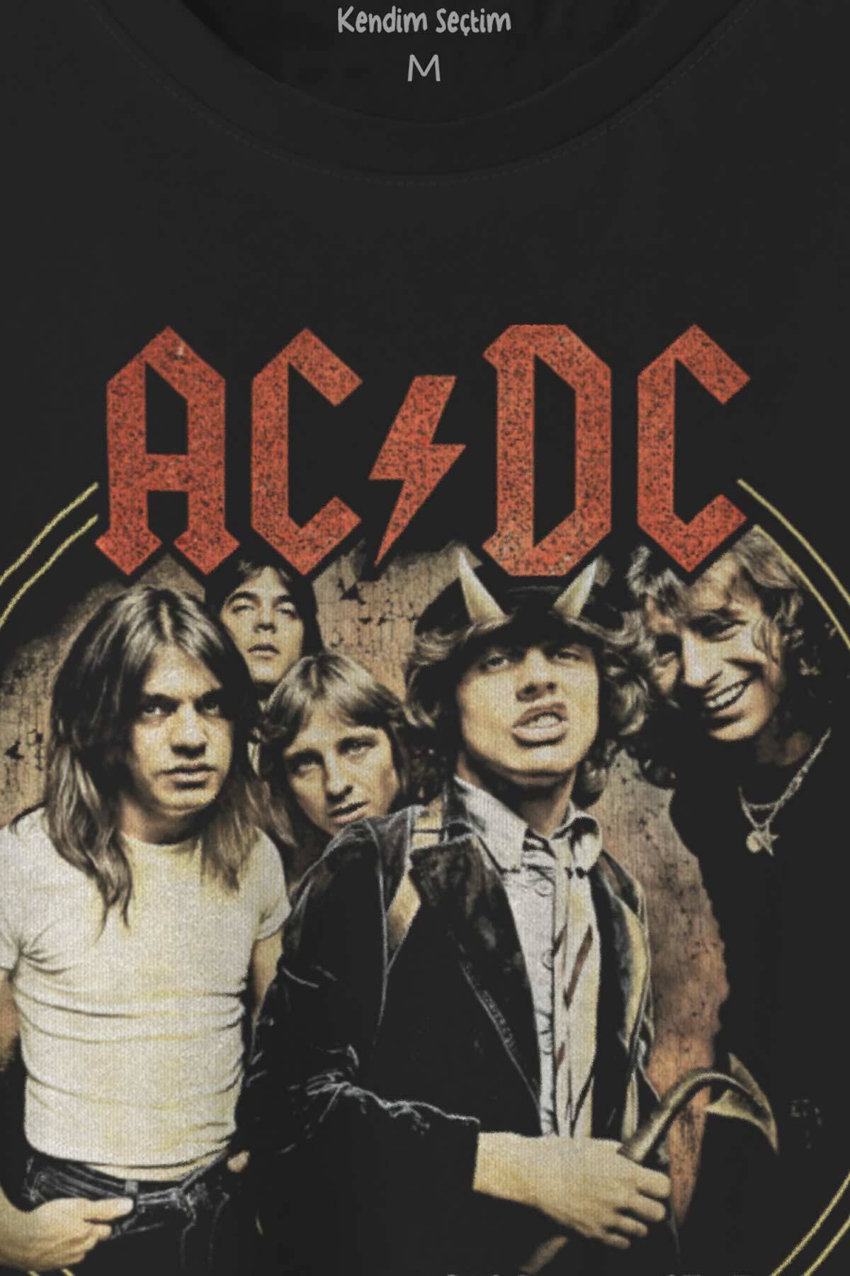 Siyah Baskılı T-shirt AC/DC Angus Malcolm Young Hard Rock AC DC Gitar Guitar Unisex Tişört (1)