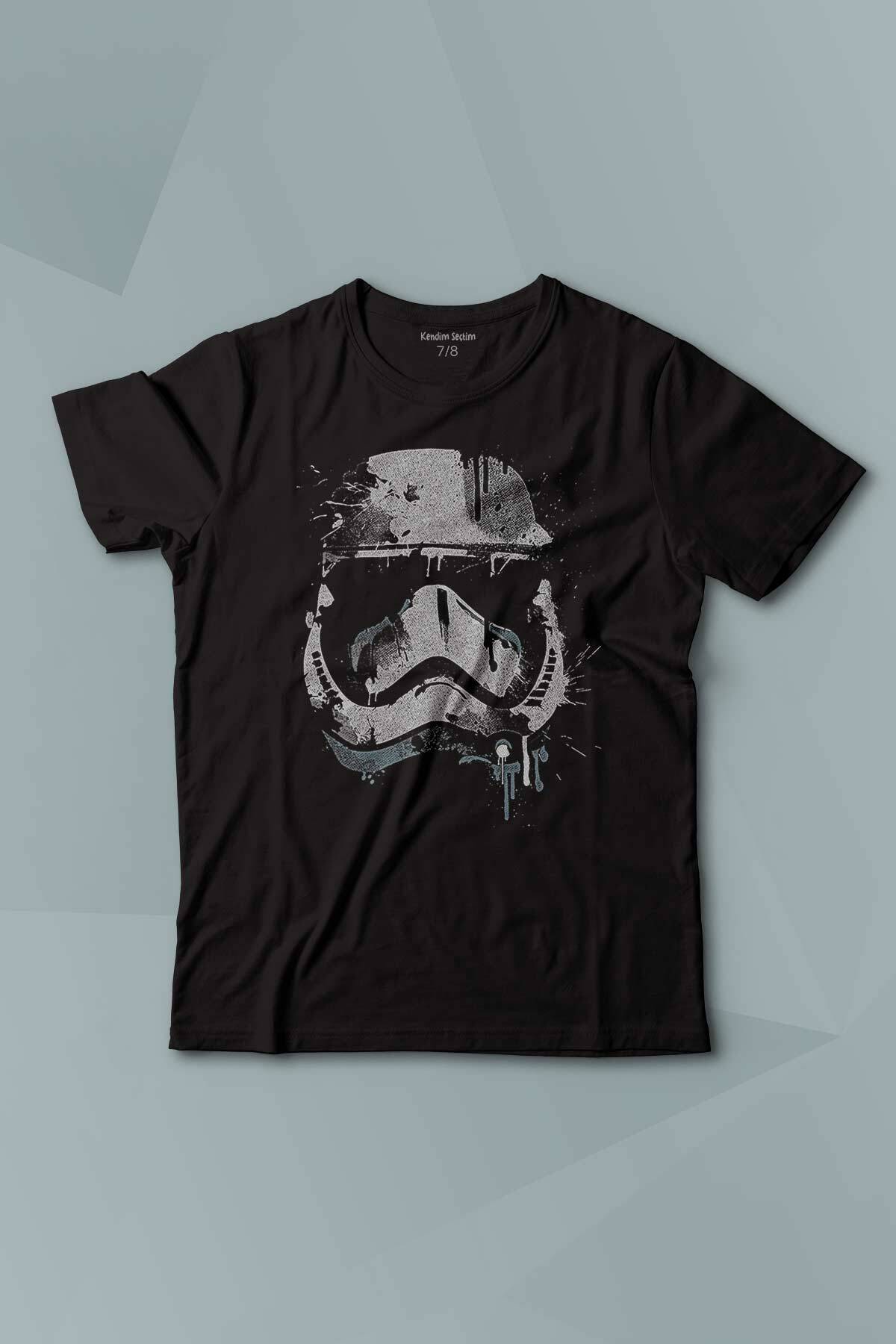 Star Wars Mask Gri Baskılı Çocuk Tişört Kısa Kollu Siyah