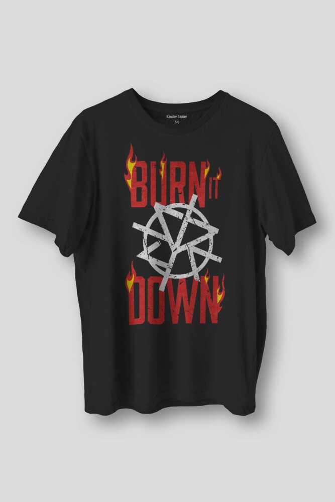Siyah Erkek Tişört Seth Rollins Burn It Down Wwe Spor Gym Fight Baskılı