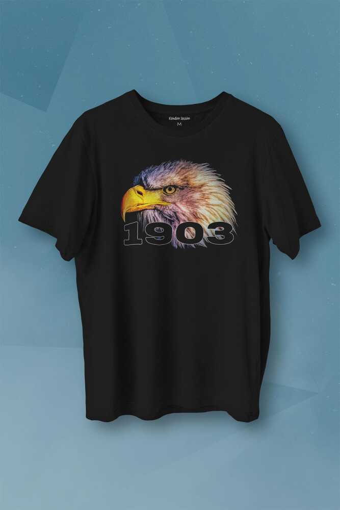 Siyah Kara Kartal Eagle Kafası Beyaz Baskılı Tişört Unisex