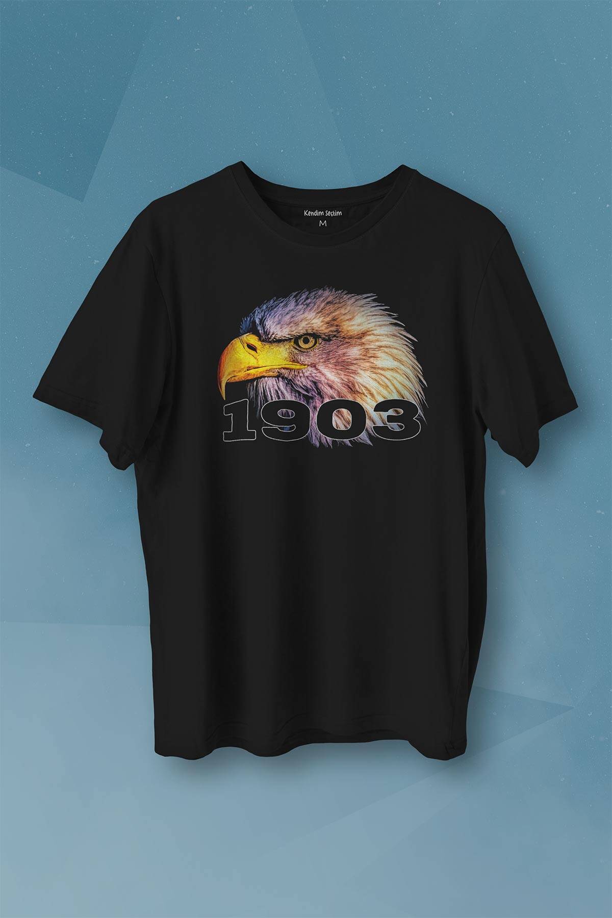 Siyah Kara Kartal Eagle Kafası Beyaz Baskılı Tişört Unisex