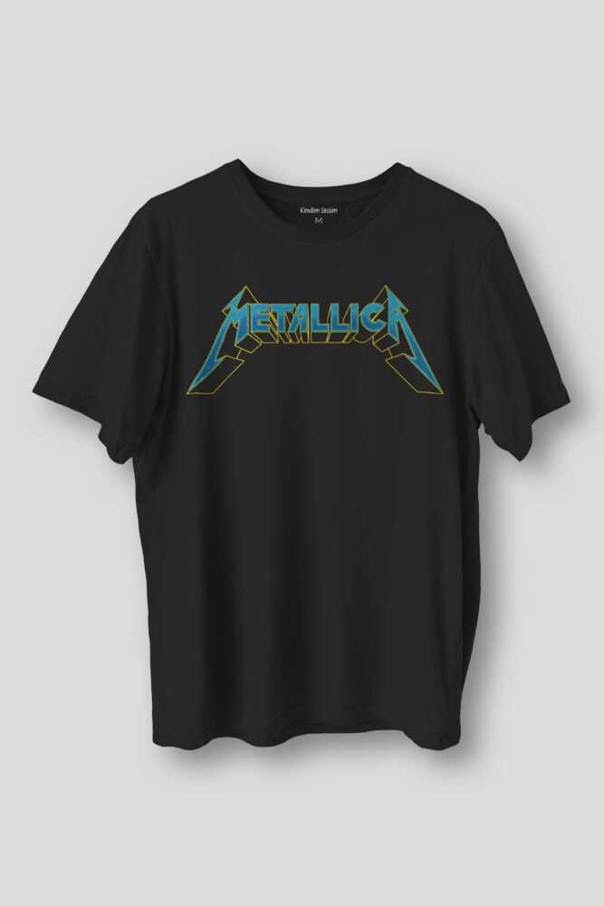 Siyah Metallica Baskılı Tişört Unisex Regular Fit Pamuklu