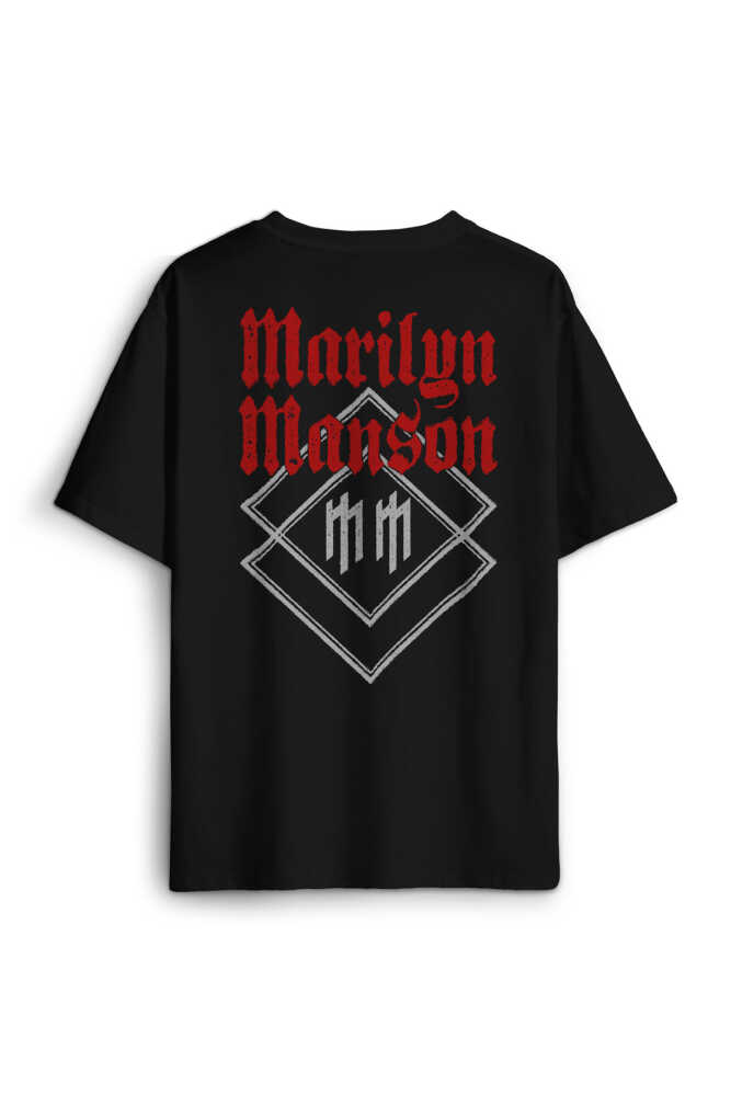 Marilyn Manson Logo Rock Metal Müzik Baskılı Siyah Oversize Tişört (1)
