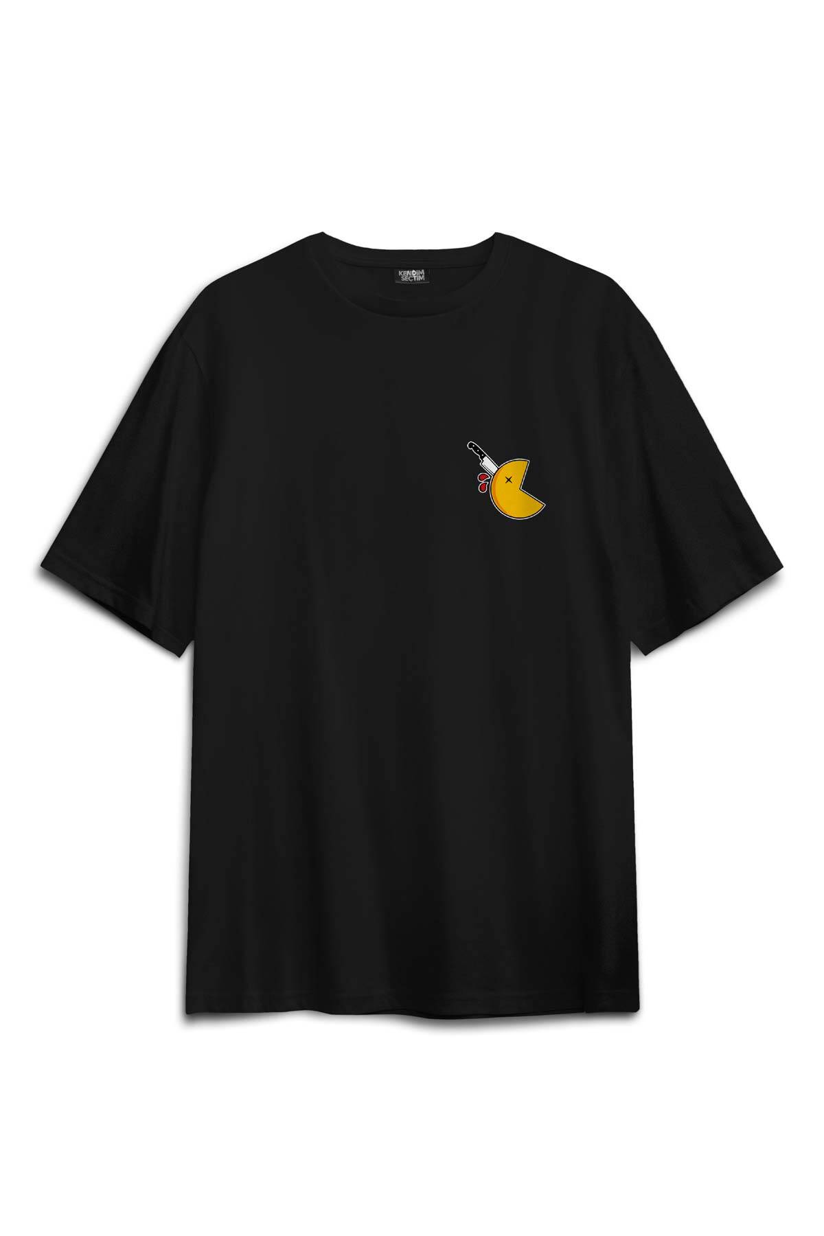 Siyah Oversize Tişört Among Us Pacman Hallowen Korku Film Oyun Sırt Ön Baskılı Unisex T-shirt