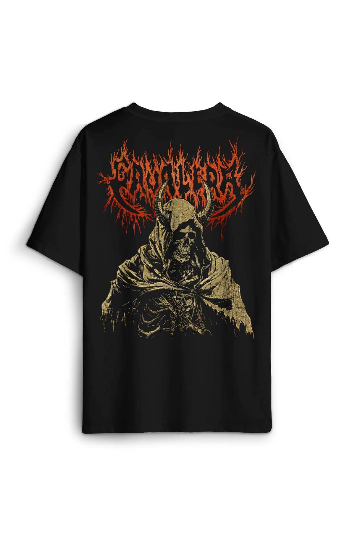 Siyah Oversize Tişört Cavalera Metal Music Sepultra Guitar Drum Rock Gitar Baskılı Unisex T-shirt