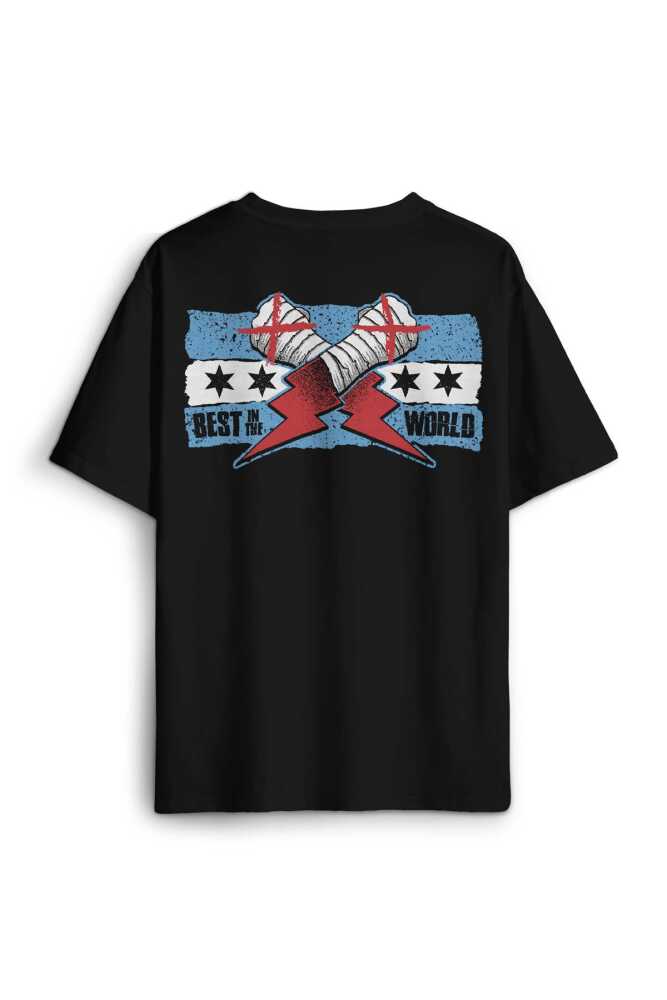 Siyah Oversize Tişört Eldiven Blue Flag Cm Punk Mavi Bayrak Fitness Spor Baskılı Unisex