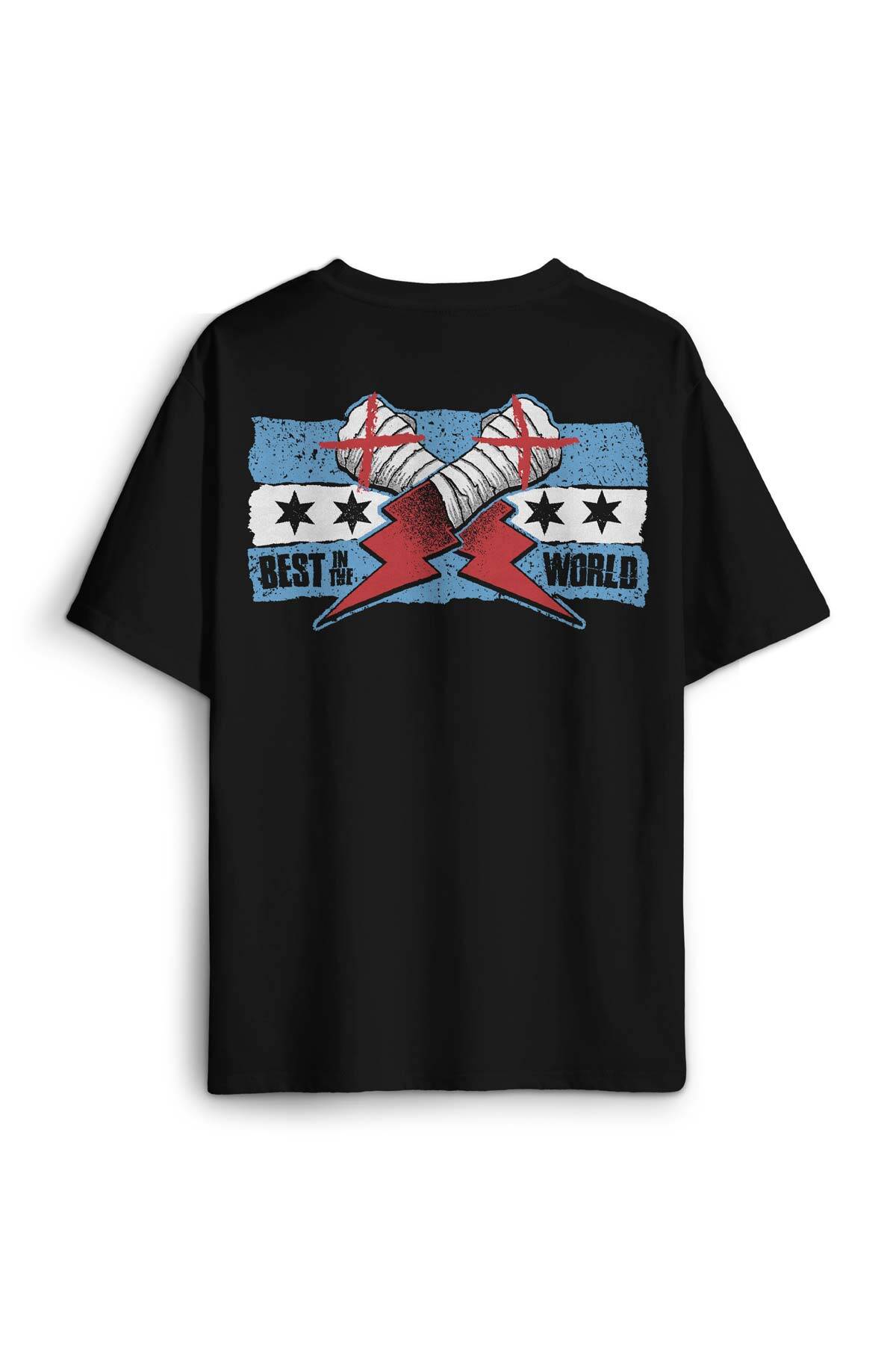 Siyah Oversize Tişört Eldiven Blue Flag Cm Punk Mavi Bayrak Fitness Spor Baskılı Unisex