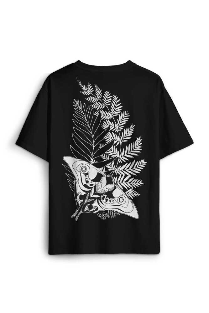Siyah Oversize Tişört Firefly Ateşböceği Last Of Us Kelebek Sırt Ön Baskılı Unisex