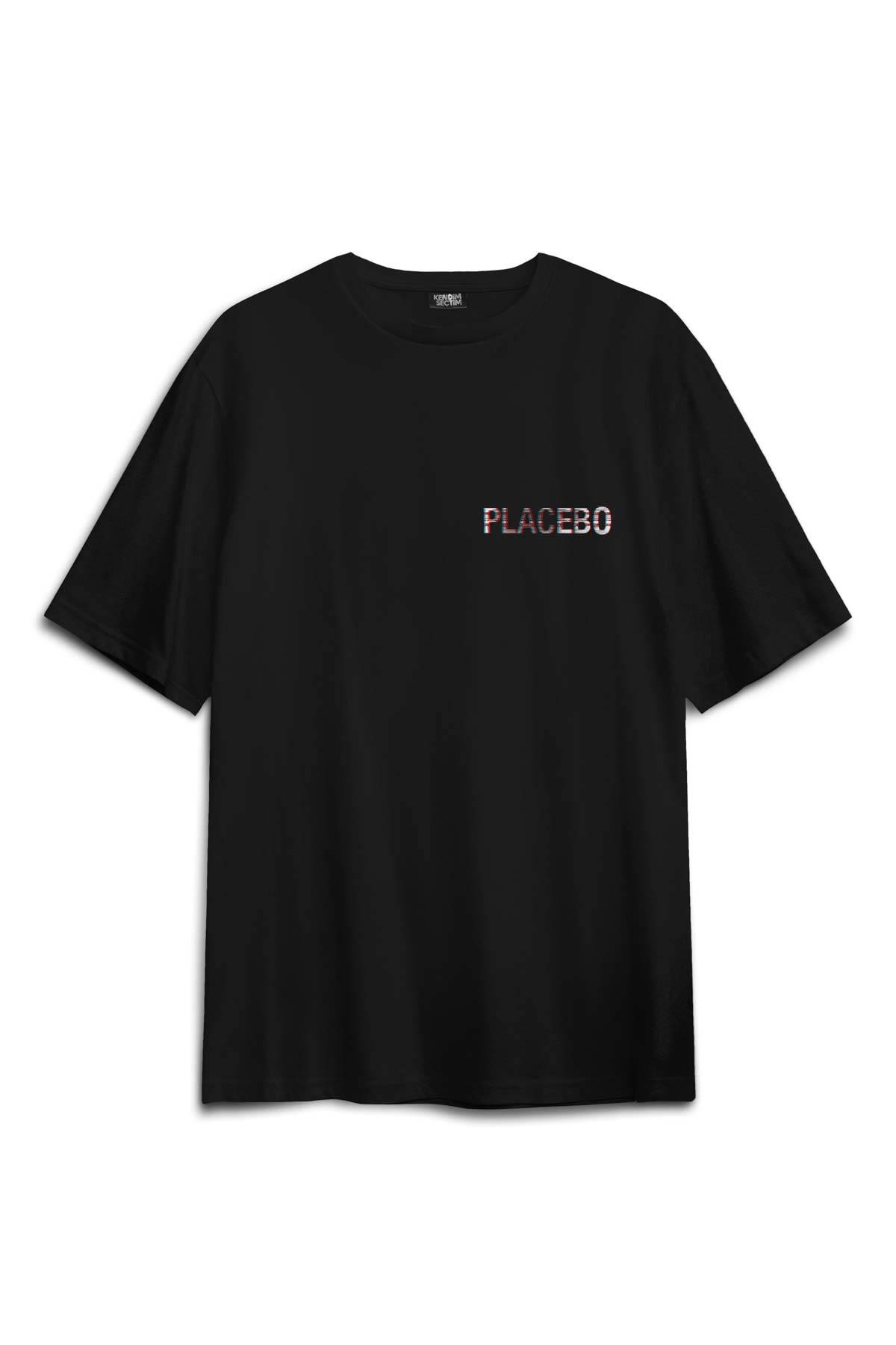 Siyah Oversize Tişört Glitch Placebo Music Molko Rock Müzik Beyaz Sırt Ön Baskılı Unisex T-shirt (1)