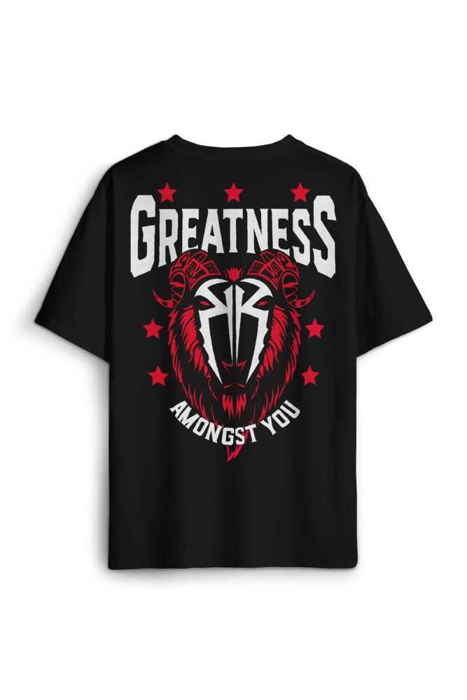 Siyah Oversize Tişört Greatness Roman Reigns Gym Spor Fitness Sırt Ön Baskılı Unisex