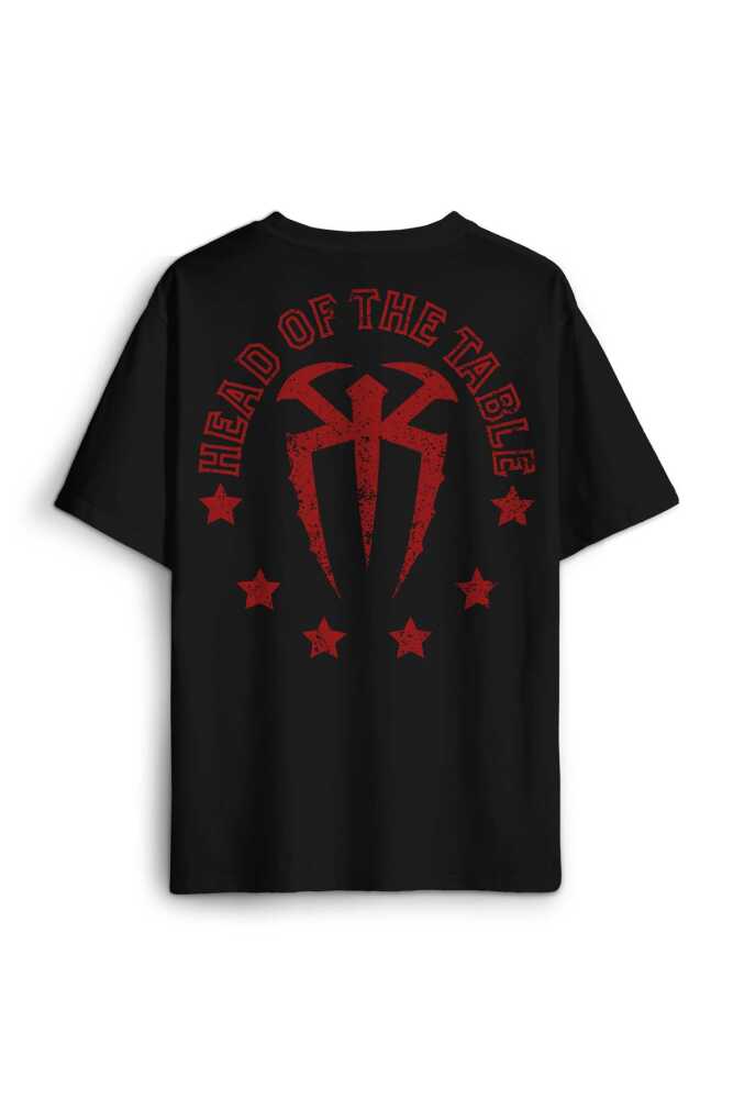 Siyah Oversize Tişört Head Of The Table Roman Reigns Spor Gym Sırt Ön Baskılı Unisex