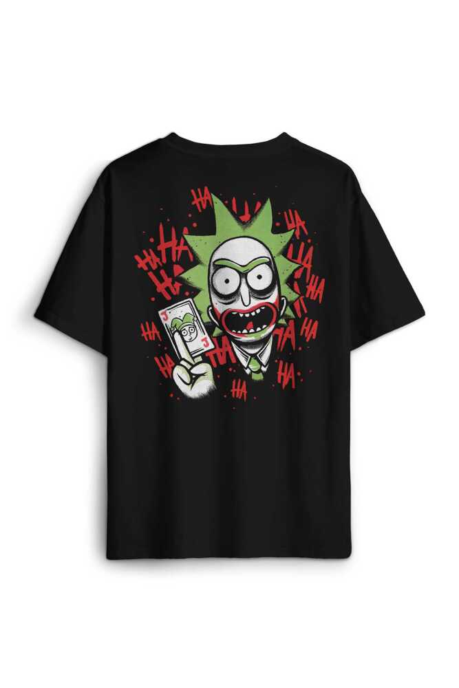 Siyah Oversize Tişört Joker Rick Dizi Film Sırt Ön Baskılı Unisex (1)