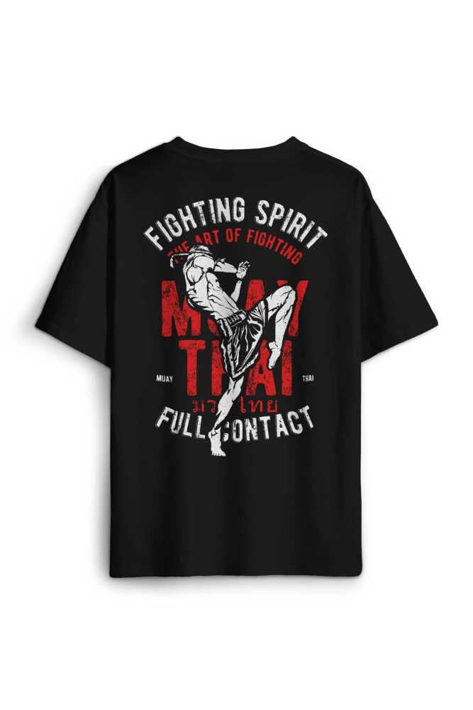Siyah Oversize Tişört Muay Thai Fight The Art Of Fighting Dövüş Sırt Ön Baskılı Unisex