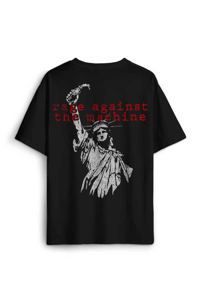 Siyah Oversize Tişört Rage Against The Machine RATM Music Rock Metal Sırt Ön Baskılı Unisex (1)
