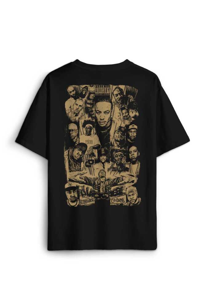 Rap Masters Hip Hop Ustalar Dre 2Pac Eminem Baskılı Siyah Oversize Tişört Unisex