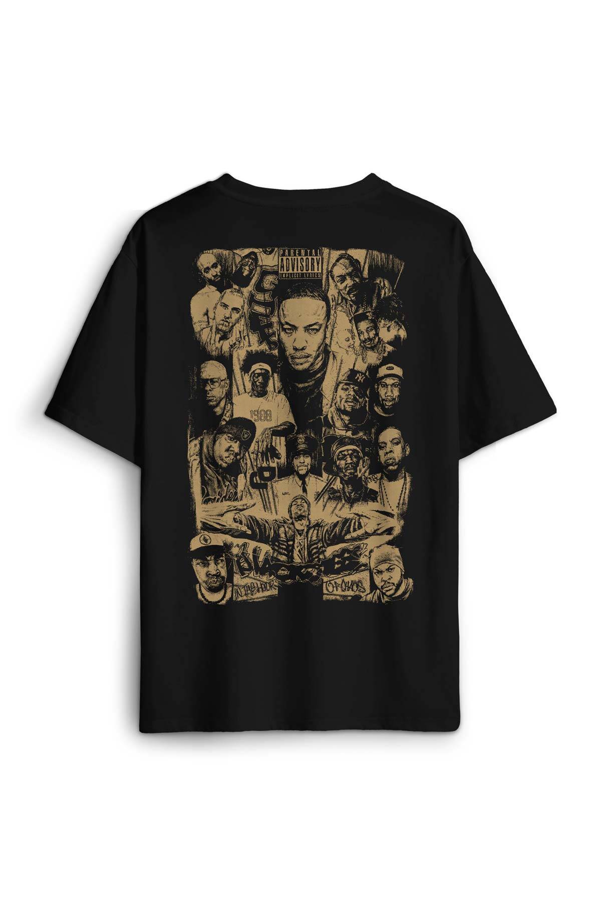 Rap Masters Hip Hop Ustalar Dre 2Pac Eminem Baskılı Siyah Oversize Tişört Unisex