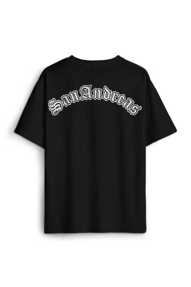 Siyah Oversize Tişört San Andreas Tipografi Sırt Ön Baskılı Unisex