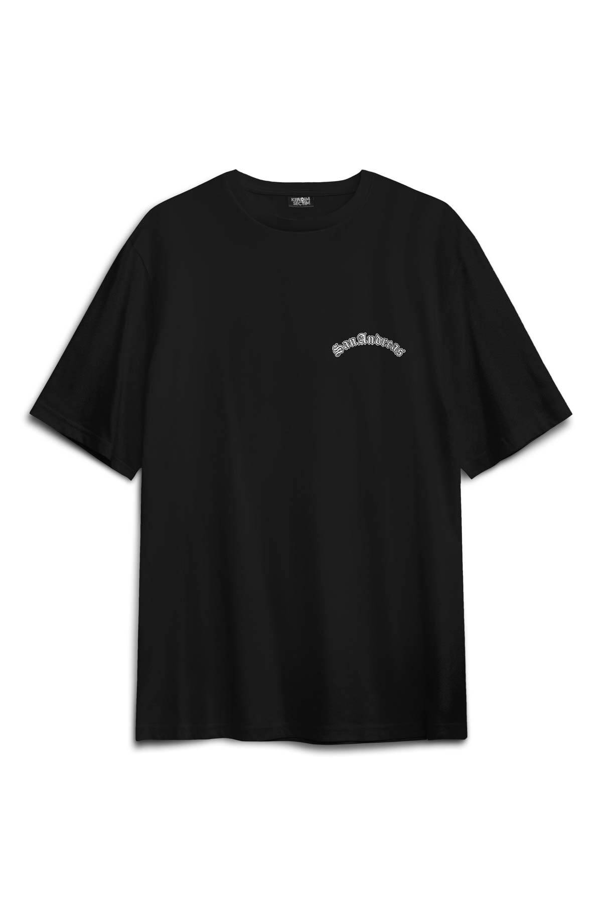 Siyah Oversize Tişört San Andreas Tipografi Sırt Ön Baskılı Unisex - 2