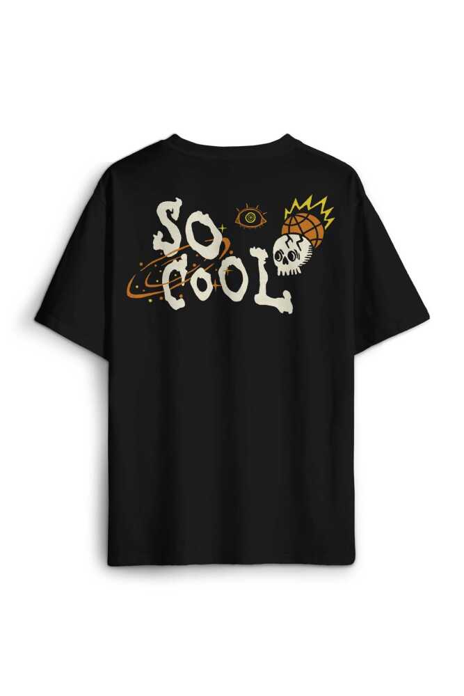 Siyah Oversize Tişört Skull Logo Y2k Kuru Kafa Galaksi Uzay Galaxy Sırt Ön Baskılı Unisex (1)