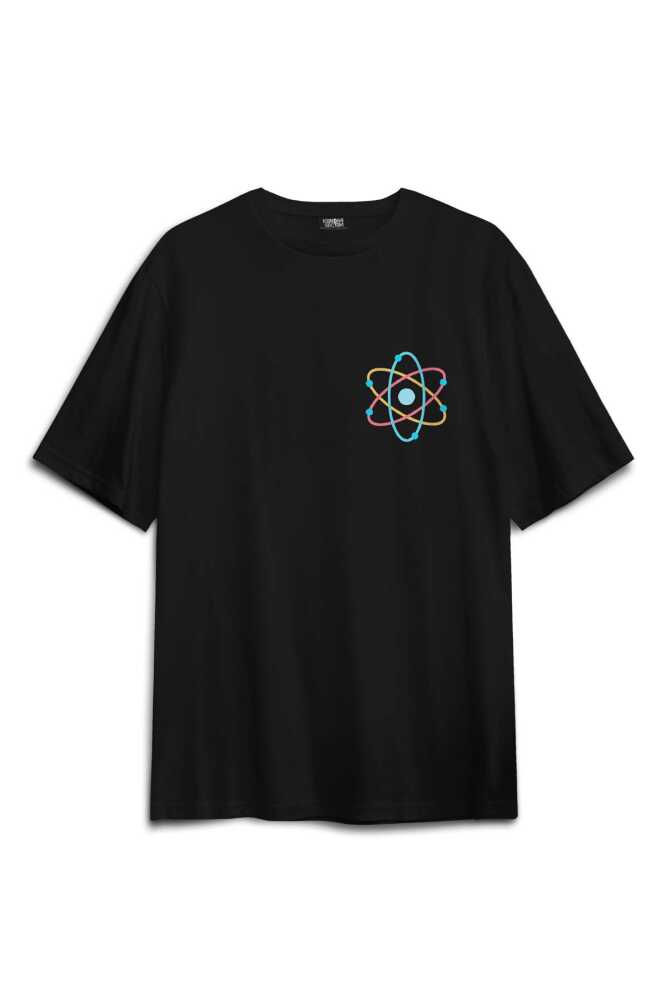 Siyah Oversize Tişört Think Like A Proton Always Positive Fizik Sırt Ön Baskılı Unisex (1)