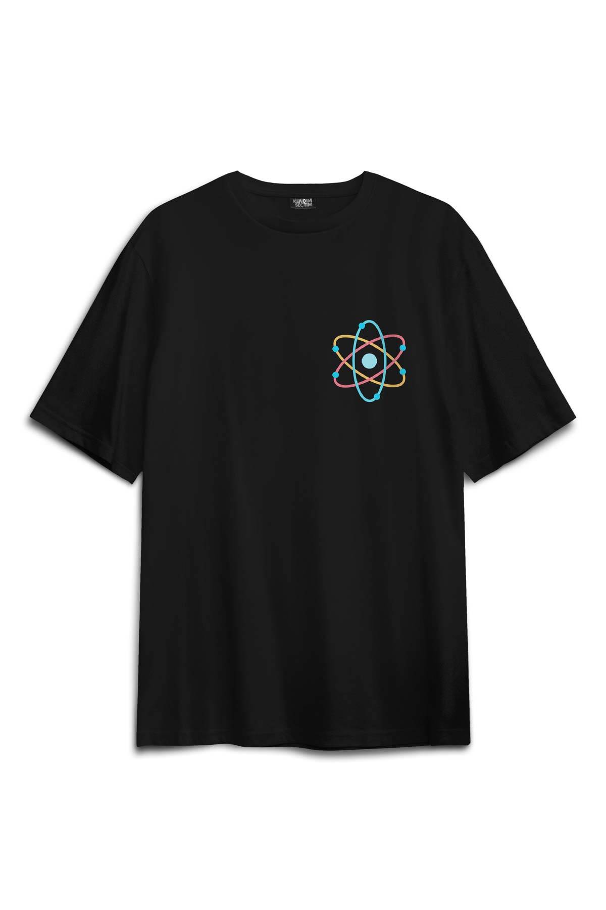 Siyah Oversize Tişört Think Like A Proton Always Positive Fizik Sırt Ön Baskılı Unisex (1)