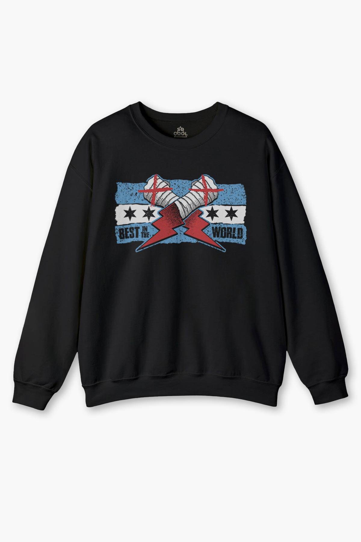 Eldiven Blue Flag CM Punk Mavi Bayrak Fitness Spor Baskılı Siyah Sweatshirt