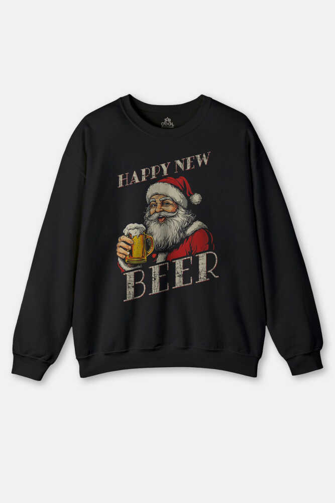 Siyah Sweat Happy New Beer Yeni Yıl Noel Merry Christmas Yılbaşı Sweet Bisiklet Yaka Sweatshirt
