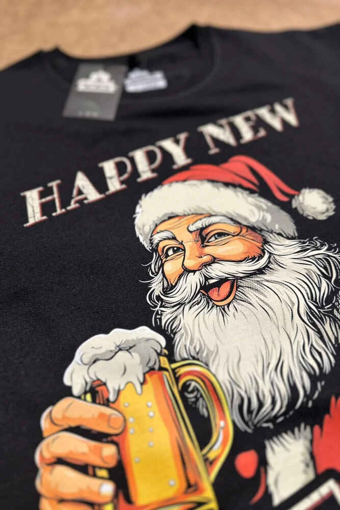 Happy New Beer Yeni Yıl Noel Merry Christmas Yılbaşı Siyah Bisiklet Yaka Sweatshirt (1)