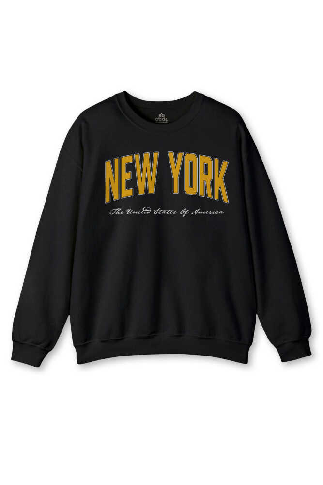 Siyah New York Yazı Baskılı Kışlık Erkek Sweatshirt