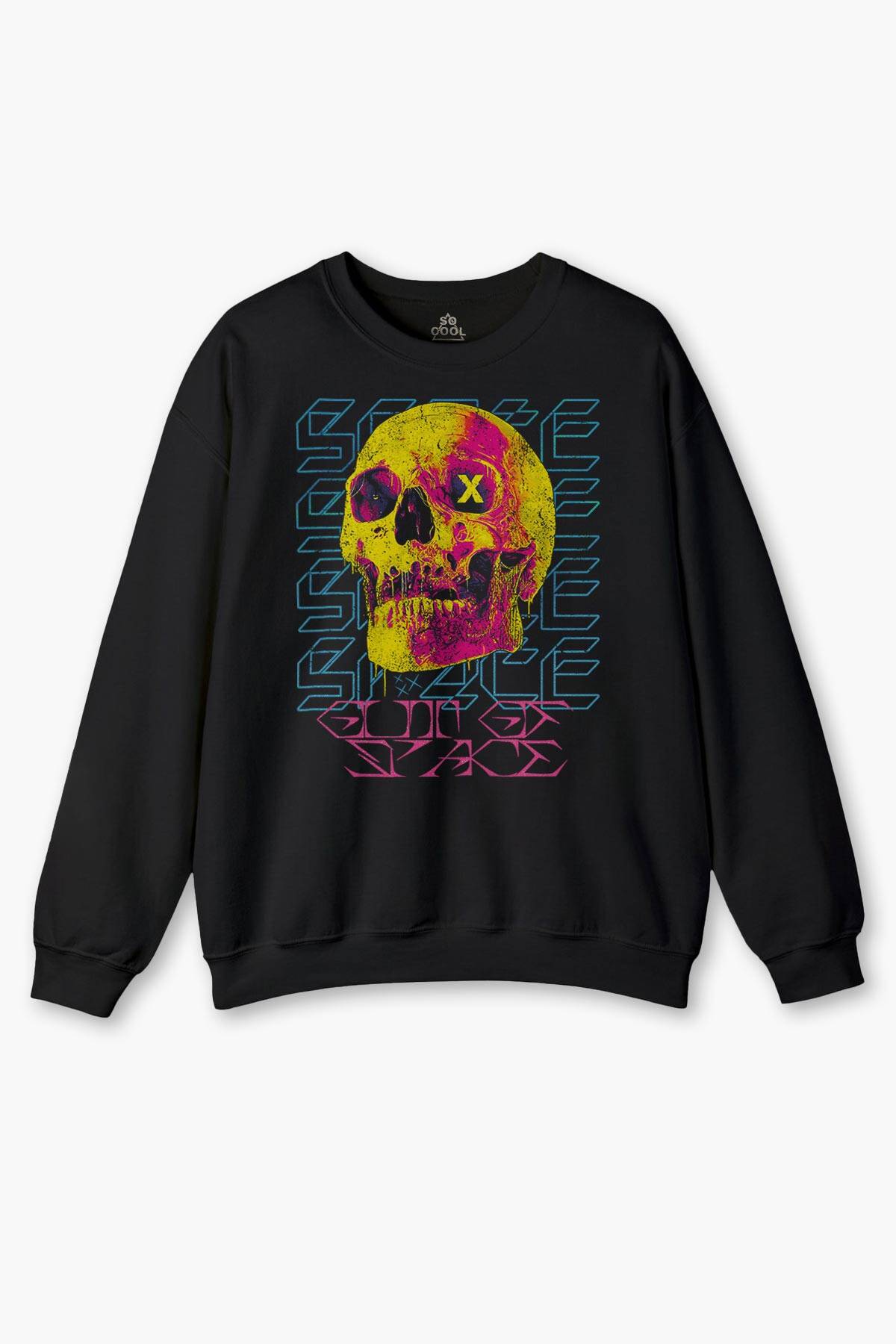 Siyah Thermal Skull Y2K Renkli Kuru Kafa Streetwear Urban Baskılı Sweatshirt