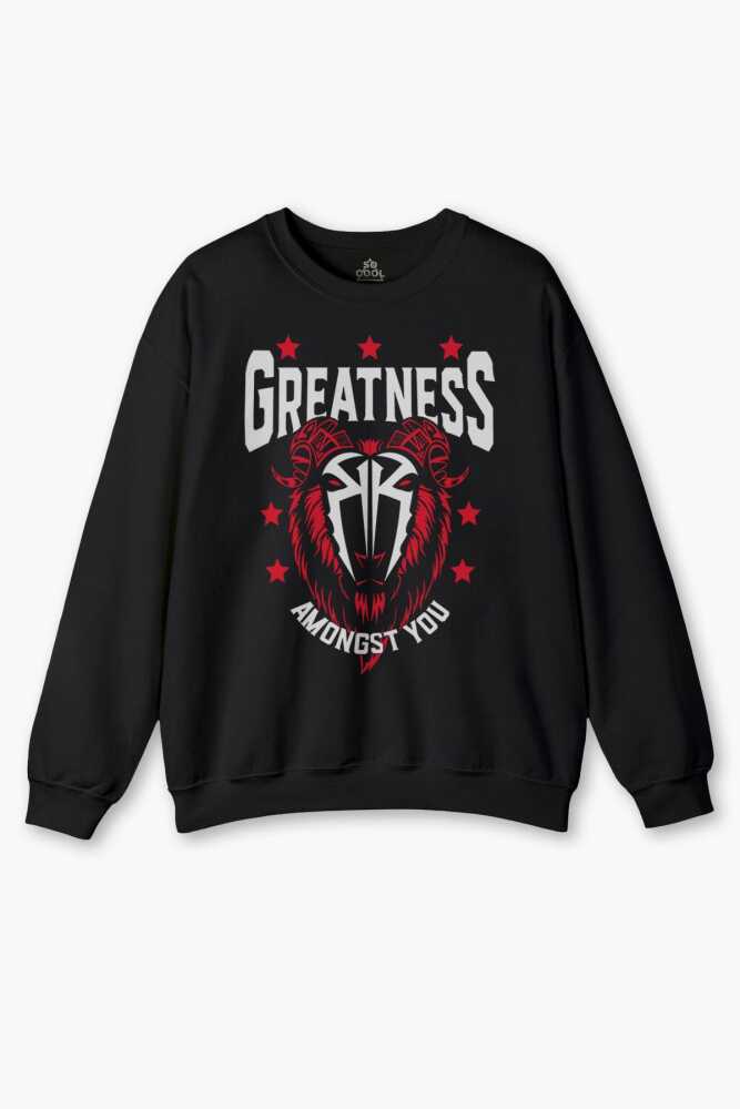 Greatness Roman Reigns Gym Spor Fitness Baskılı Siyah Sweatshirt