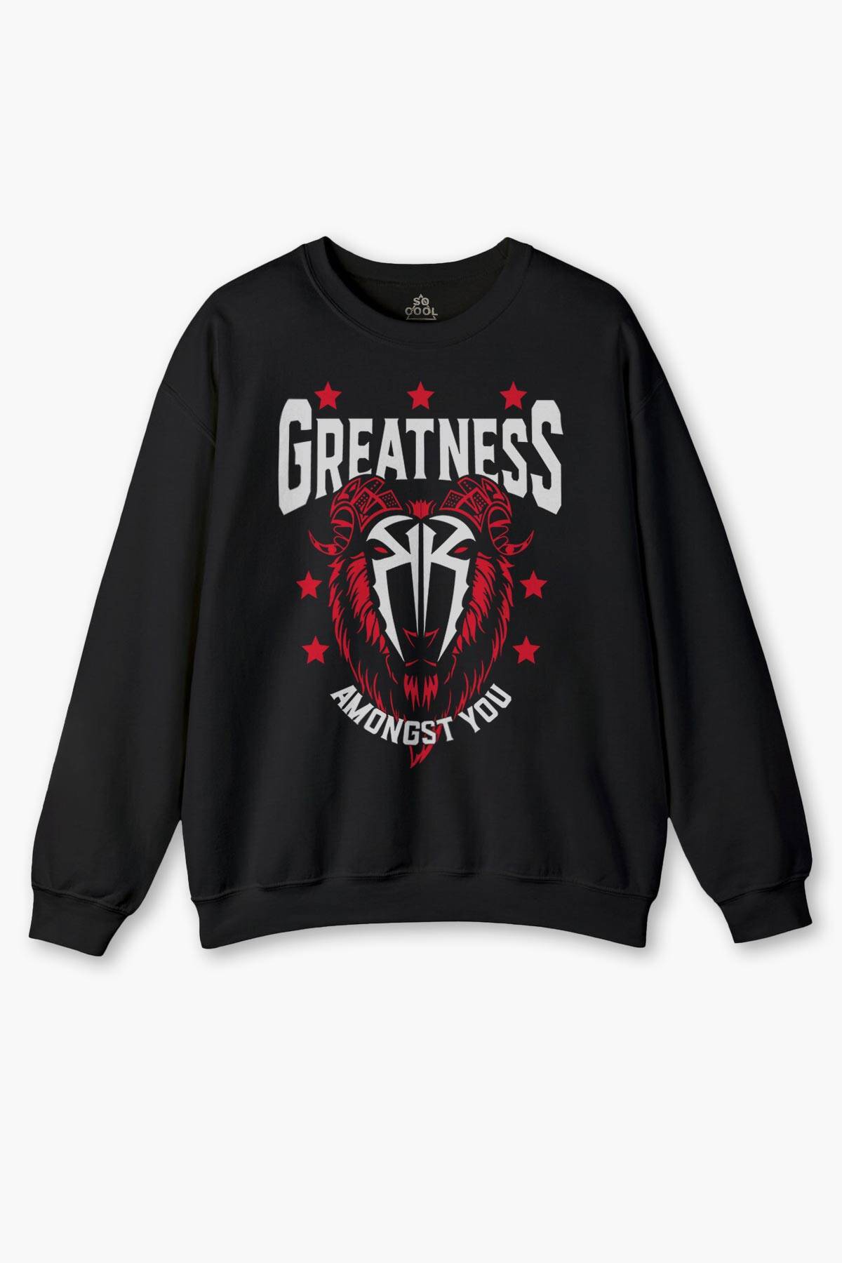 Greatness Roman Reigns Gym Spor Fitness Baskılı Siyah Sweatshirt