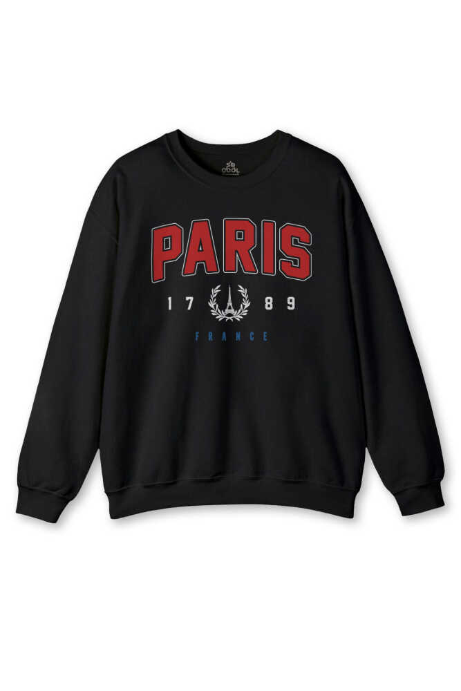 Siyah Sweatshirt Paris Fransa City France Baskılı Swet Kışlık Sweat