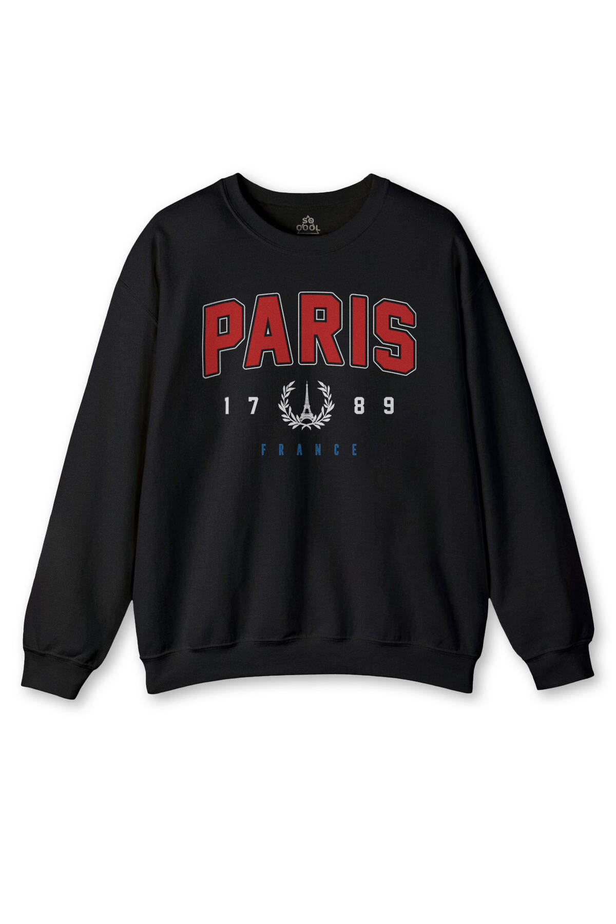 Paris Fransa City France Baskılı Kışlık Siyah Sweatshirt