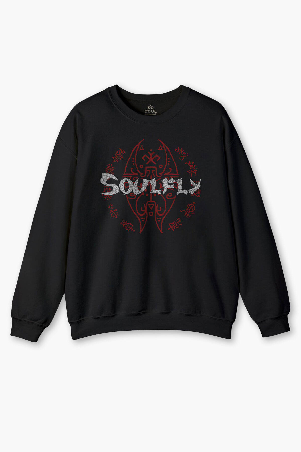 Siyah Sweatshirt Soulfly Baskılı Unisex Regular Fit Metal Music