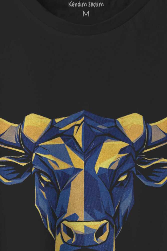 Boğa Sarı Lacivert Bull Fener Fitness Gym 1907 Geometrik Baskılı Siyah Unisex Tişört (1)