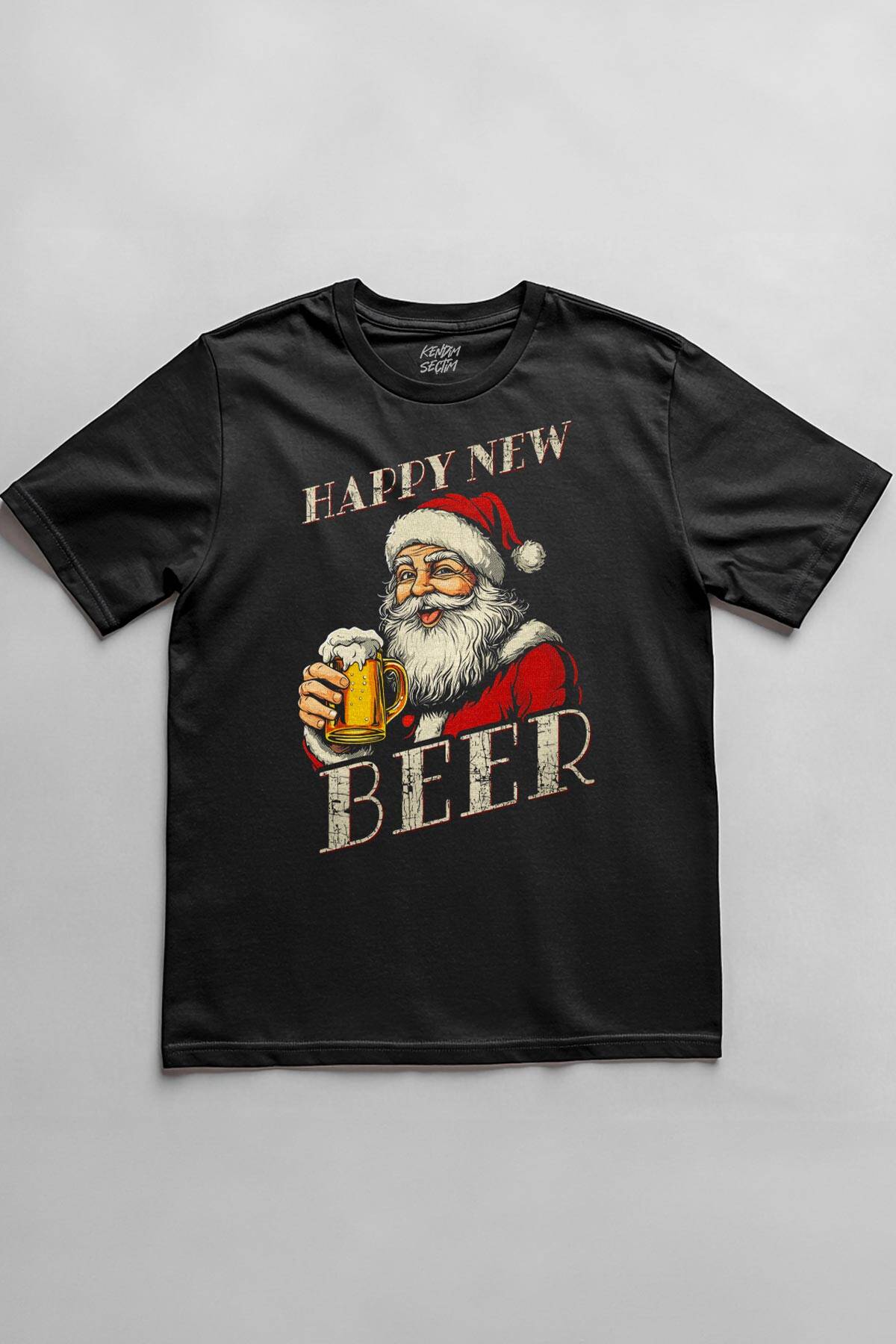 Happy New Beer Yeni Yıl Noel Merry Christmas Baskılı Siyah Tişört