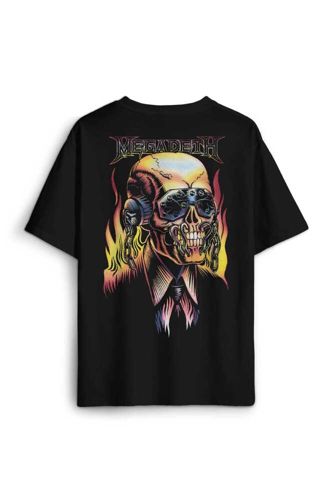 Megadeth Skull Metal Music Sırt Ön Baskılı Siyah Oversize Tişört Unisex - 1