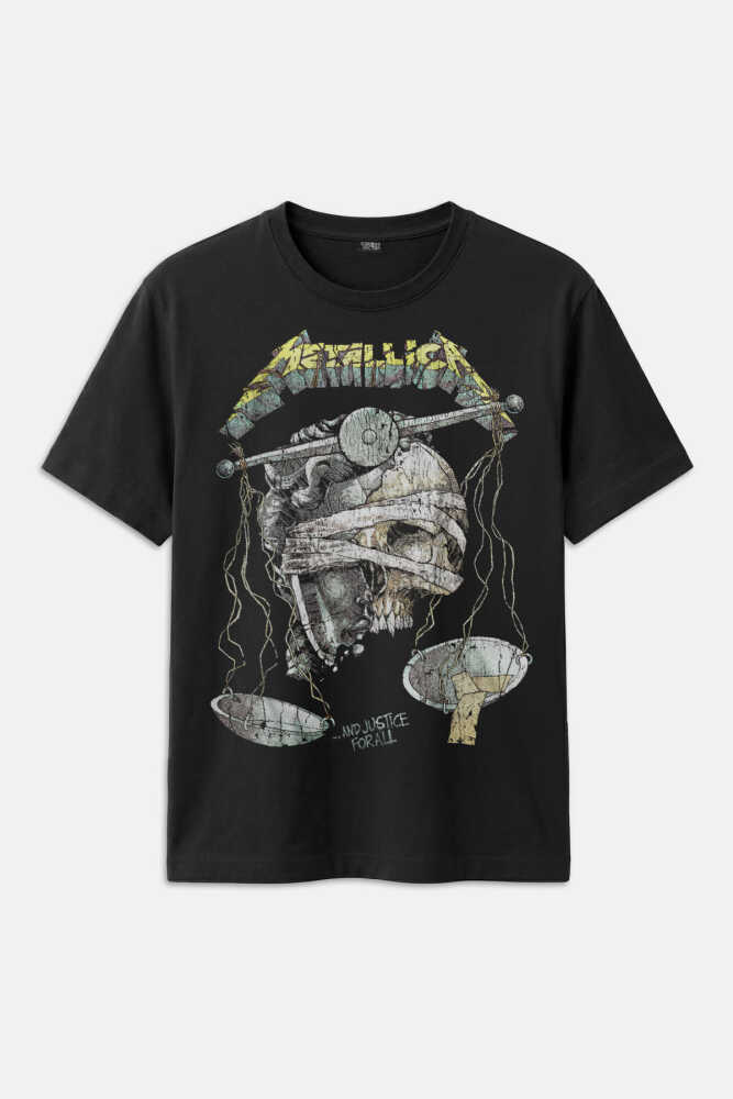 Metallica And Justice for All Rock Metal Music Baskılı Siyah Tişört